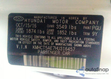 2017 Hyundai Accent Se from USA, damaged, VIN KMHCT5AE7HU316457